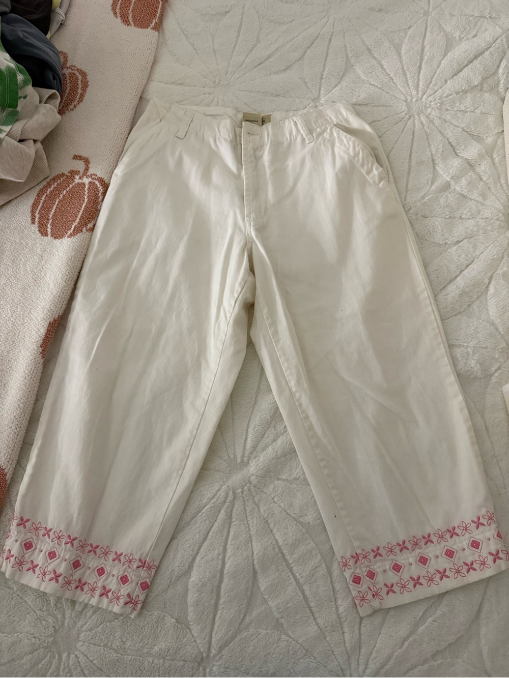 St. John's Bay Cream Capri Pants with Pink Embroidered Hem